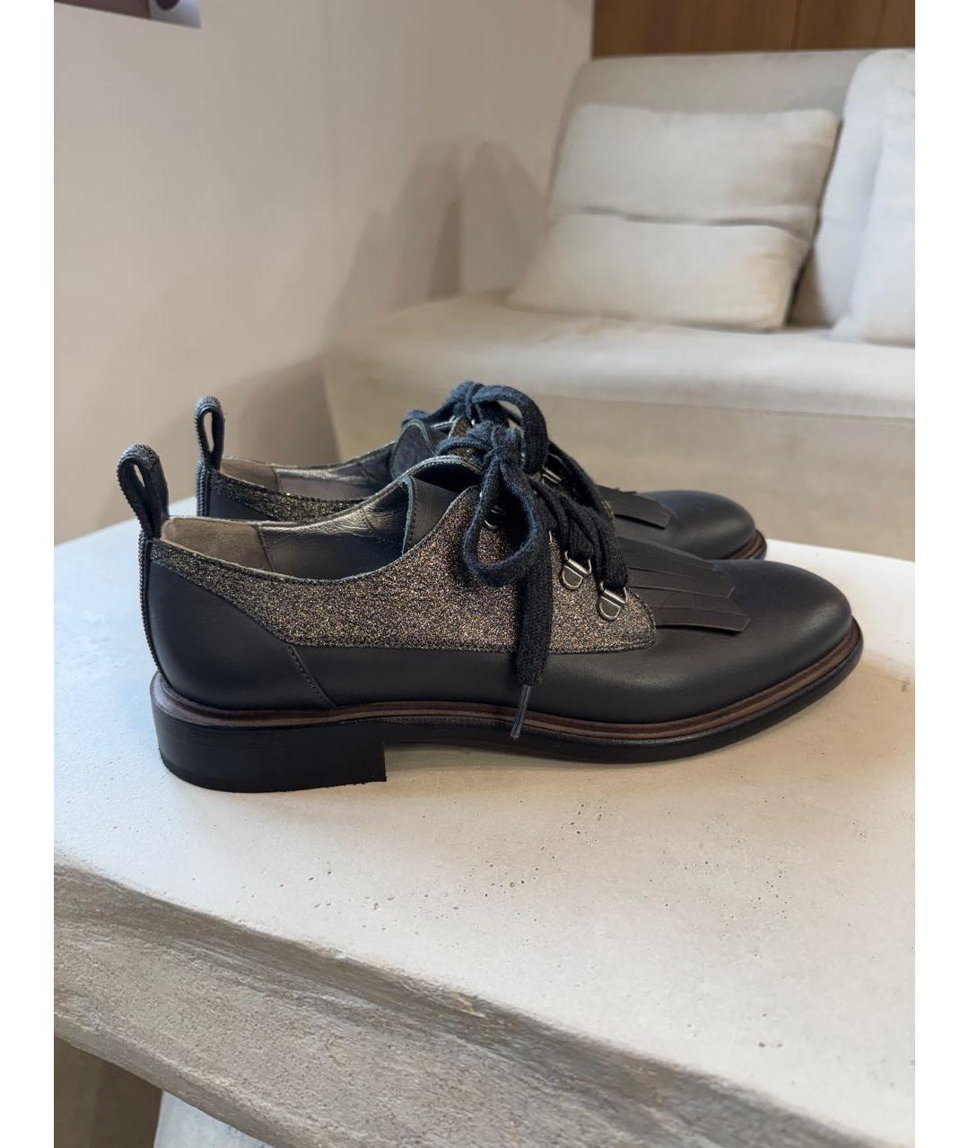 BRUNELLO CUCINELLI Антрацитовые кожаные брогги и оксфорды, фото 5