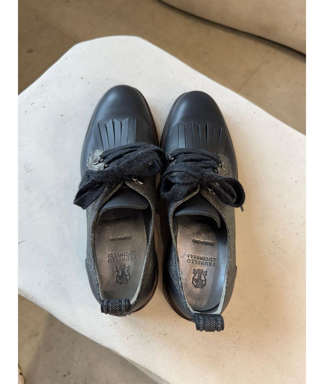 BRUNELLO CUCINELLI Антрацитовые кожаные брогги и оксфорды, фото 3