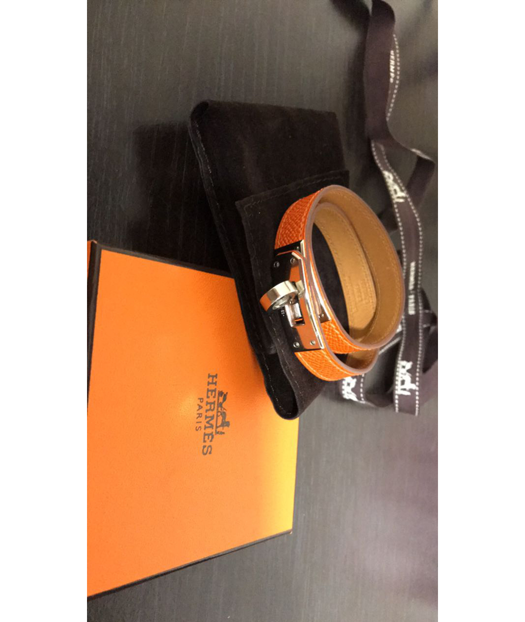 HERMES PRE-OWNED Оранжевый кожаный браслет, фото 4