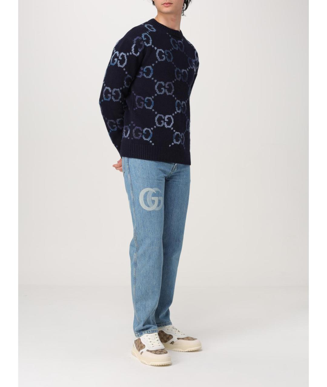 GUCCI Синий шерстяной джемпер / свитер, фото 3