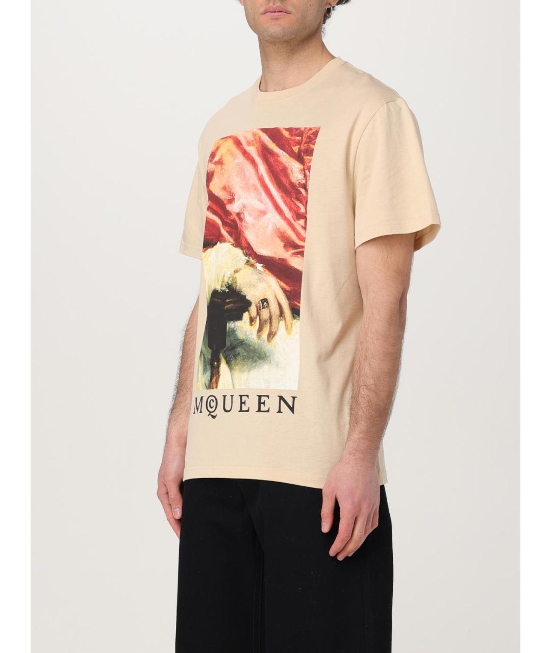 ALEXANDER MCQUEEN Бежевая хлопковая футболка, фото 5