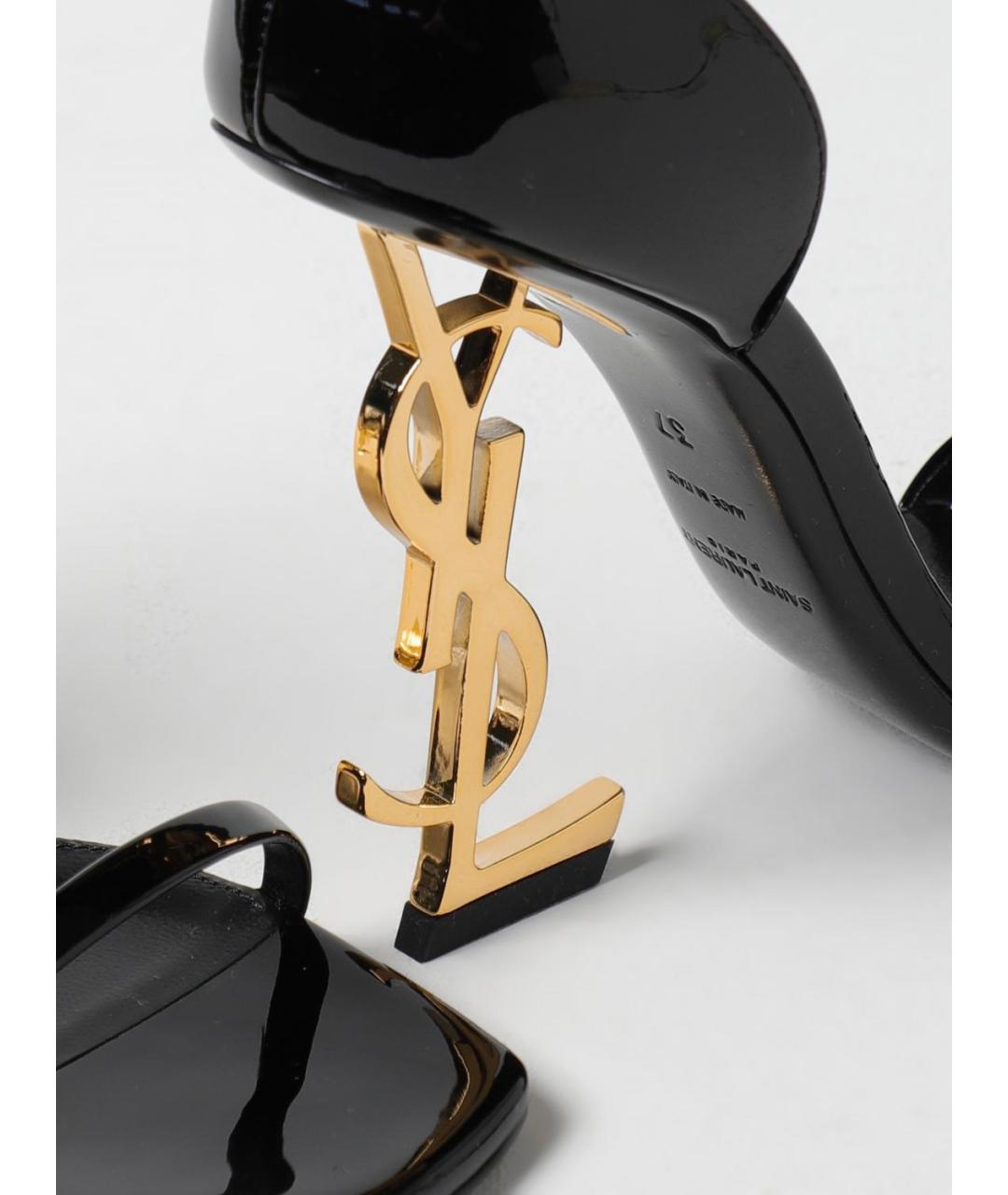 SAINT LAURENT Черные кожаные босоножки, фото 4
