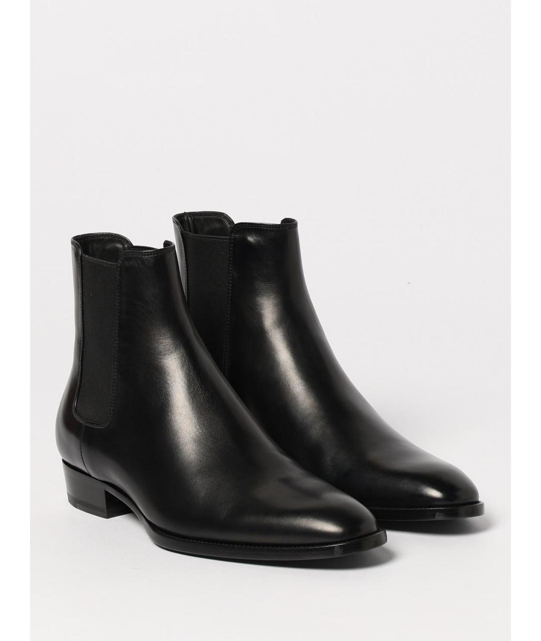 SAINT LAURENT Черные кожаные высокие ботинки, фото 2