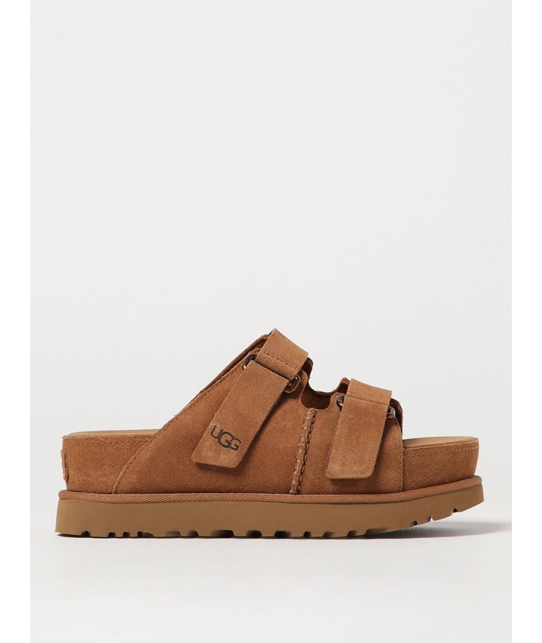 UGG AUSTRALIA Коричневые нубуковые шлепанцы, фото 5