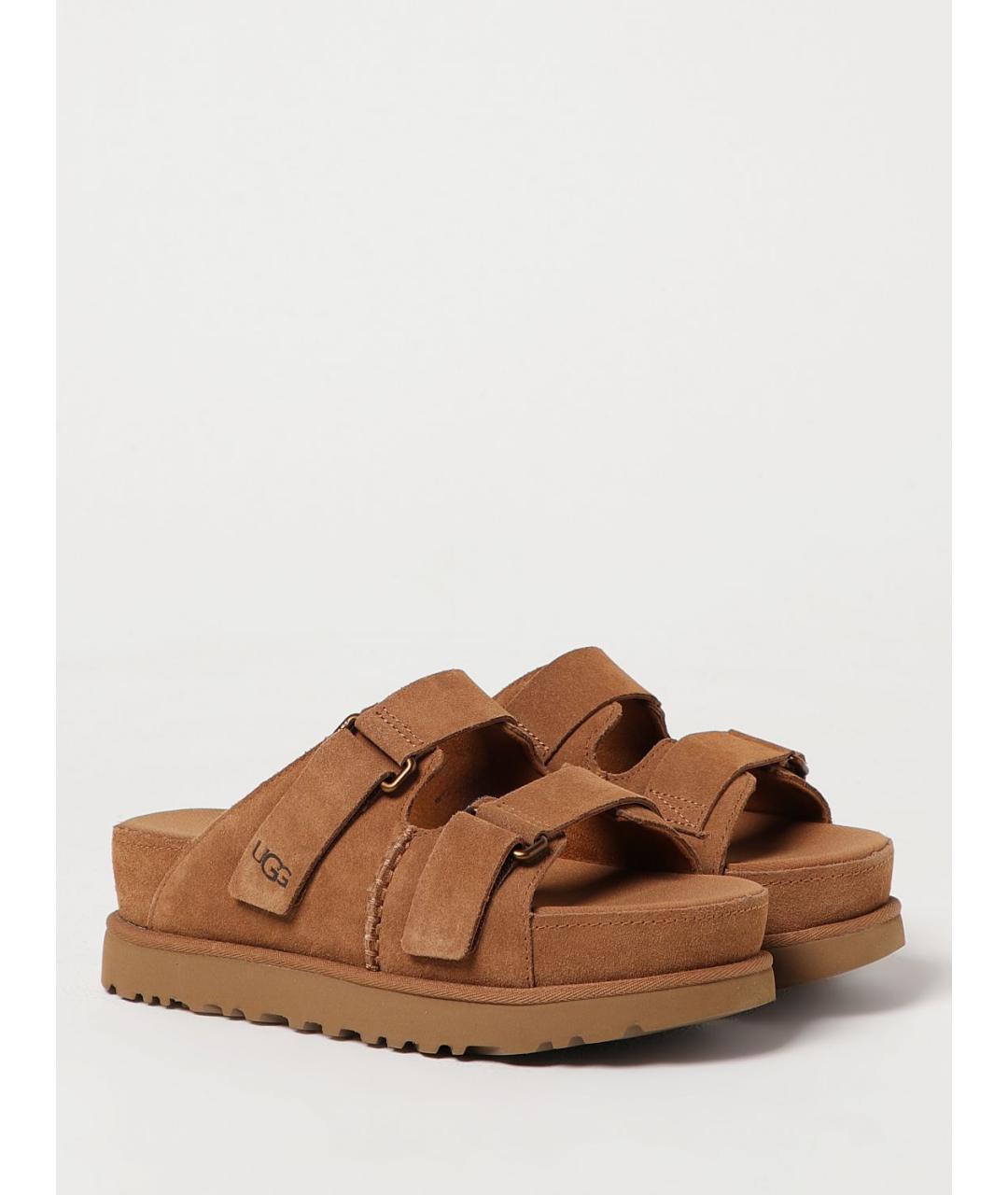 UGG AUSTRALIA Коричневые нубуковые шлепанцы, фото 2