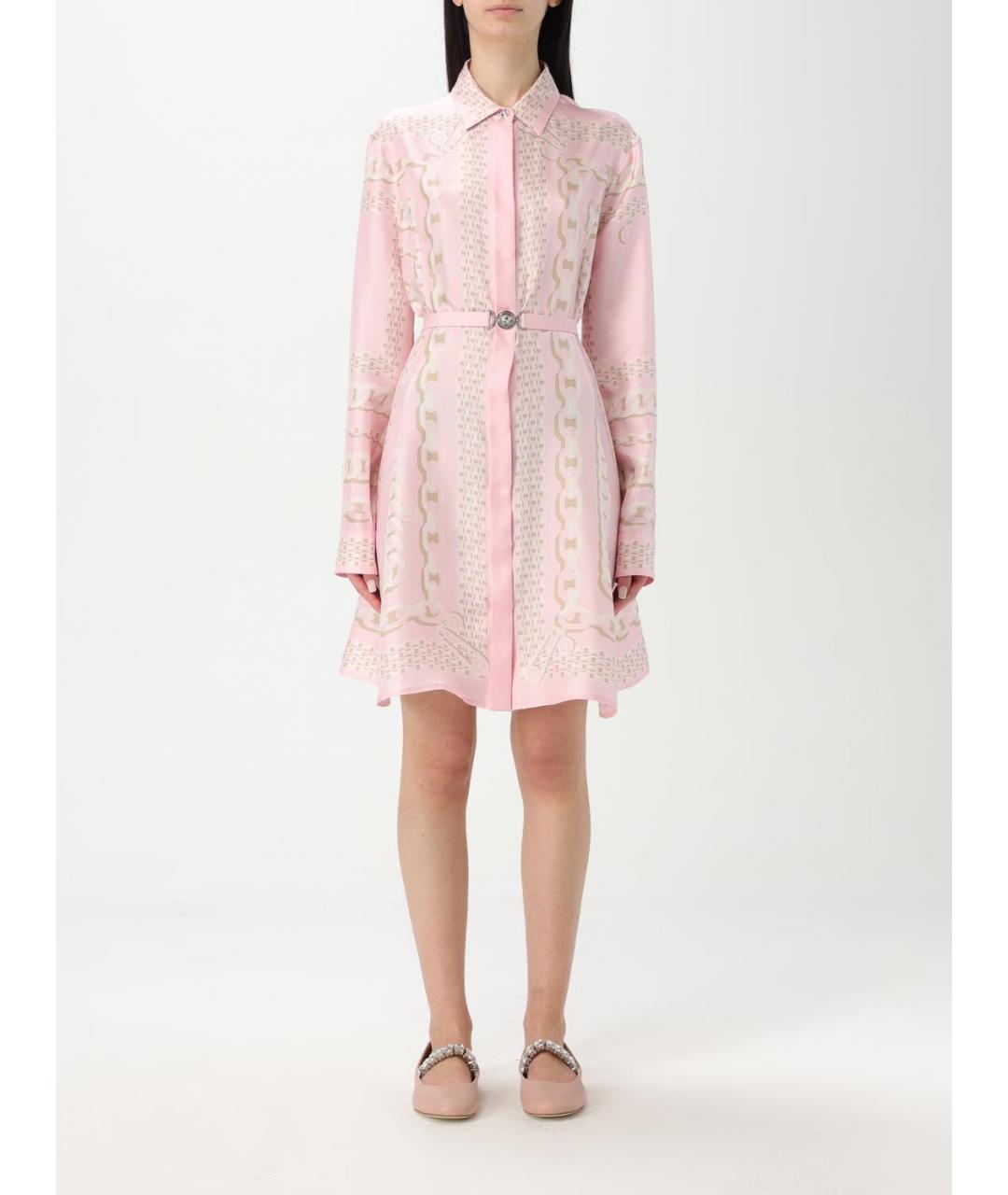 VERSACE Розовое шелковое повседневное платье, фото 2