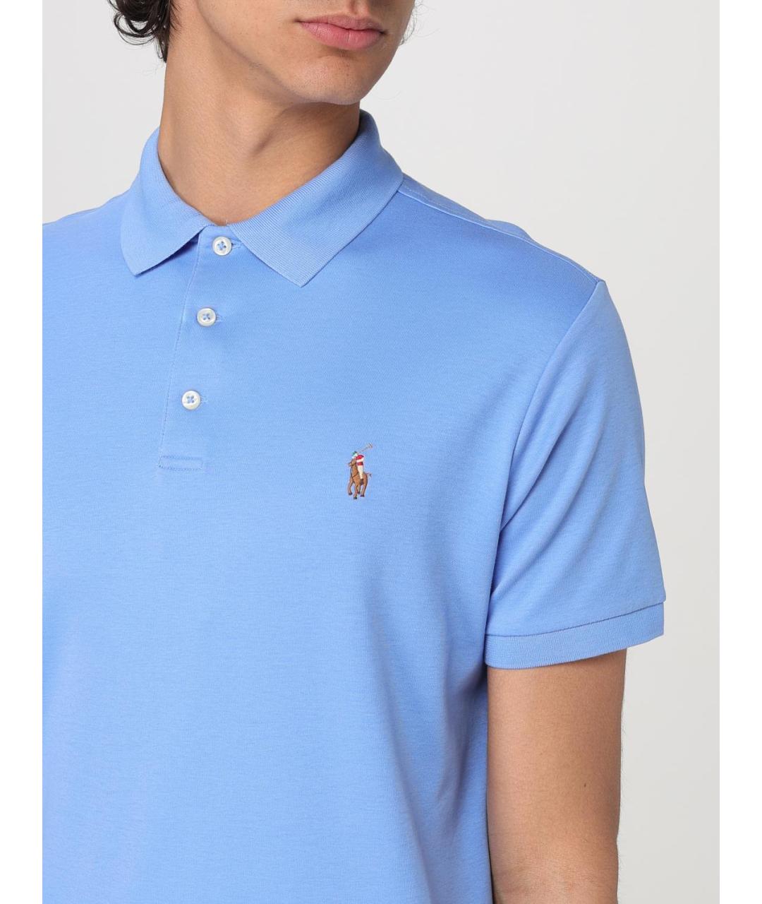 POLO RALPH LAUREN Голубое поло с коротким рукавом, фото 4