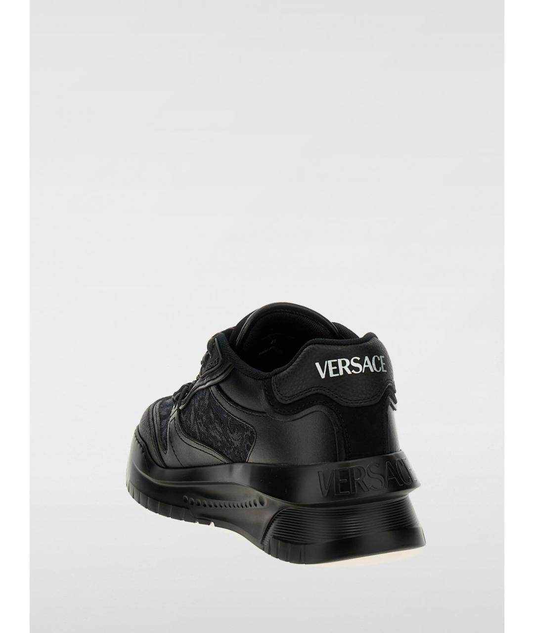 VERSACE Черные кожаные низкие кроссовки / кеды, фото 3