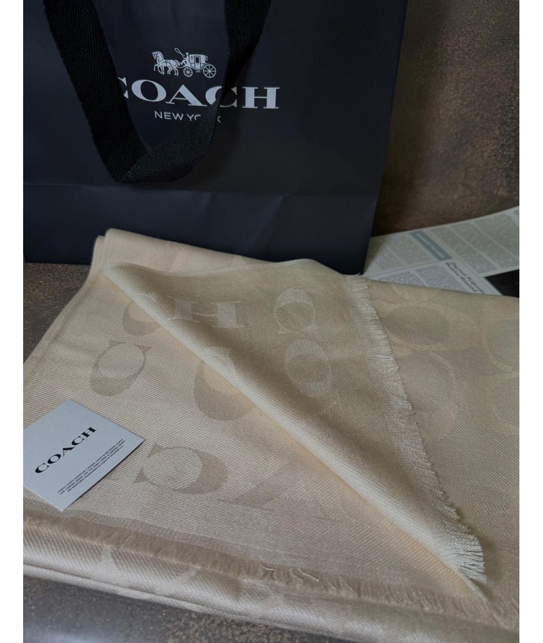 COACH Бежевый шелковый шарф, фото 3