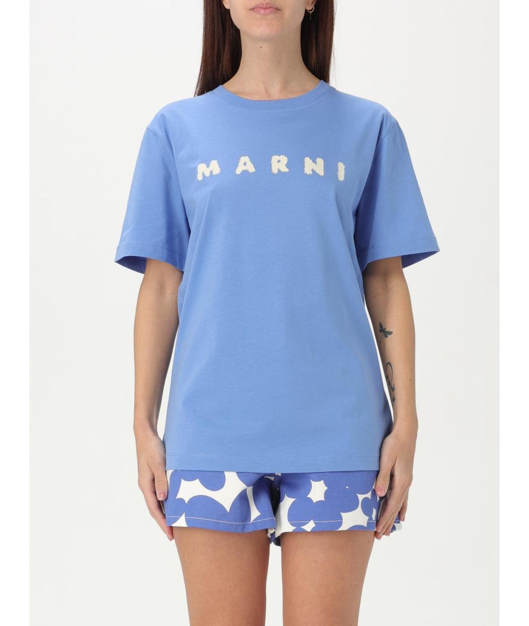 MARNI Синяя хлопковая футболка, фото 2