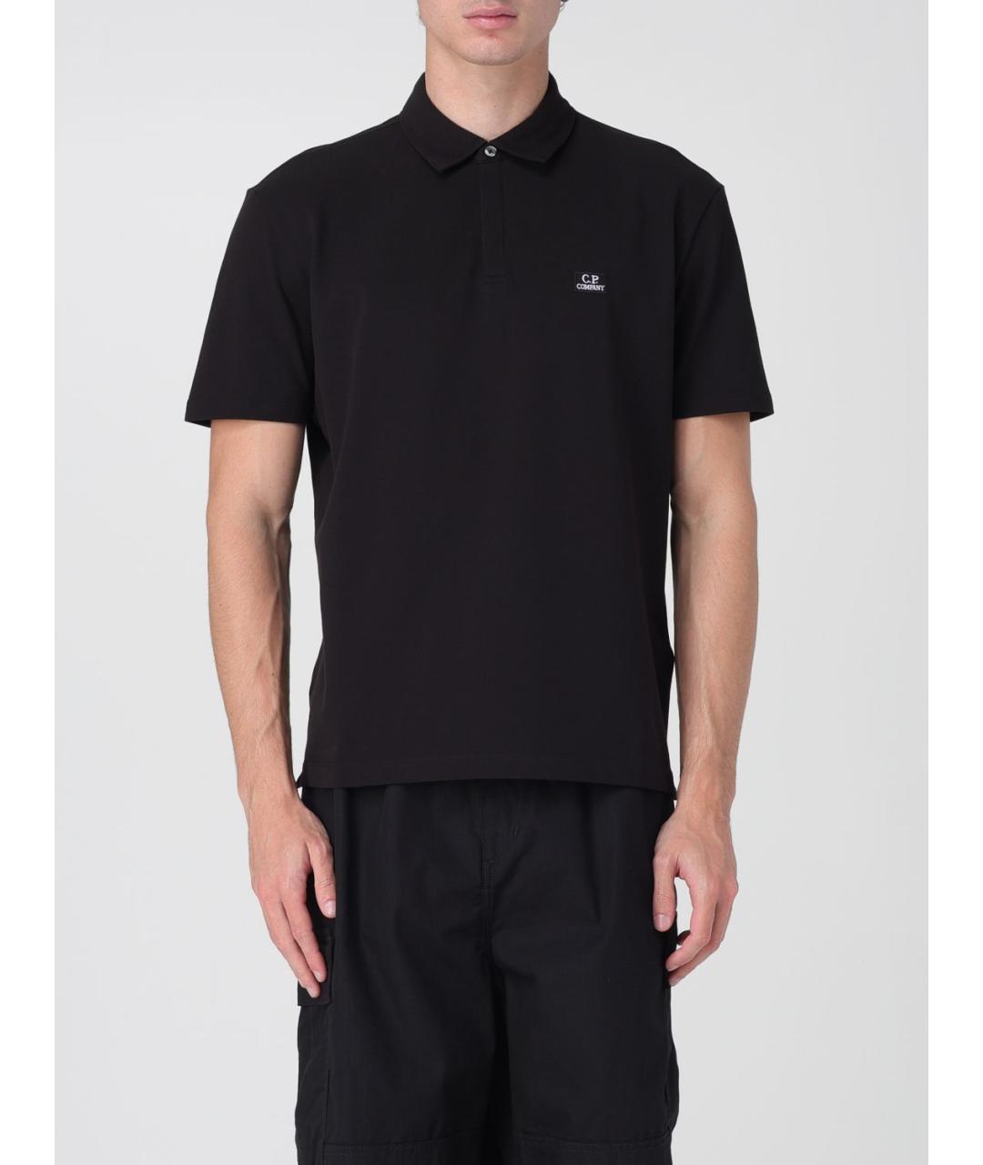 CP COMPANY Черное хлопко-эластановое поло с коротким рукавом, фото 2