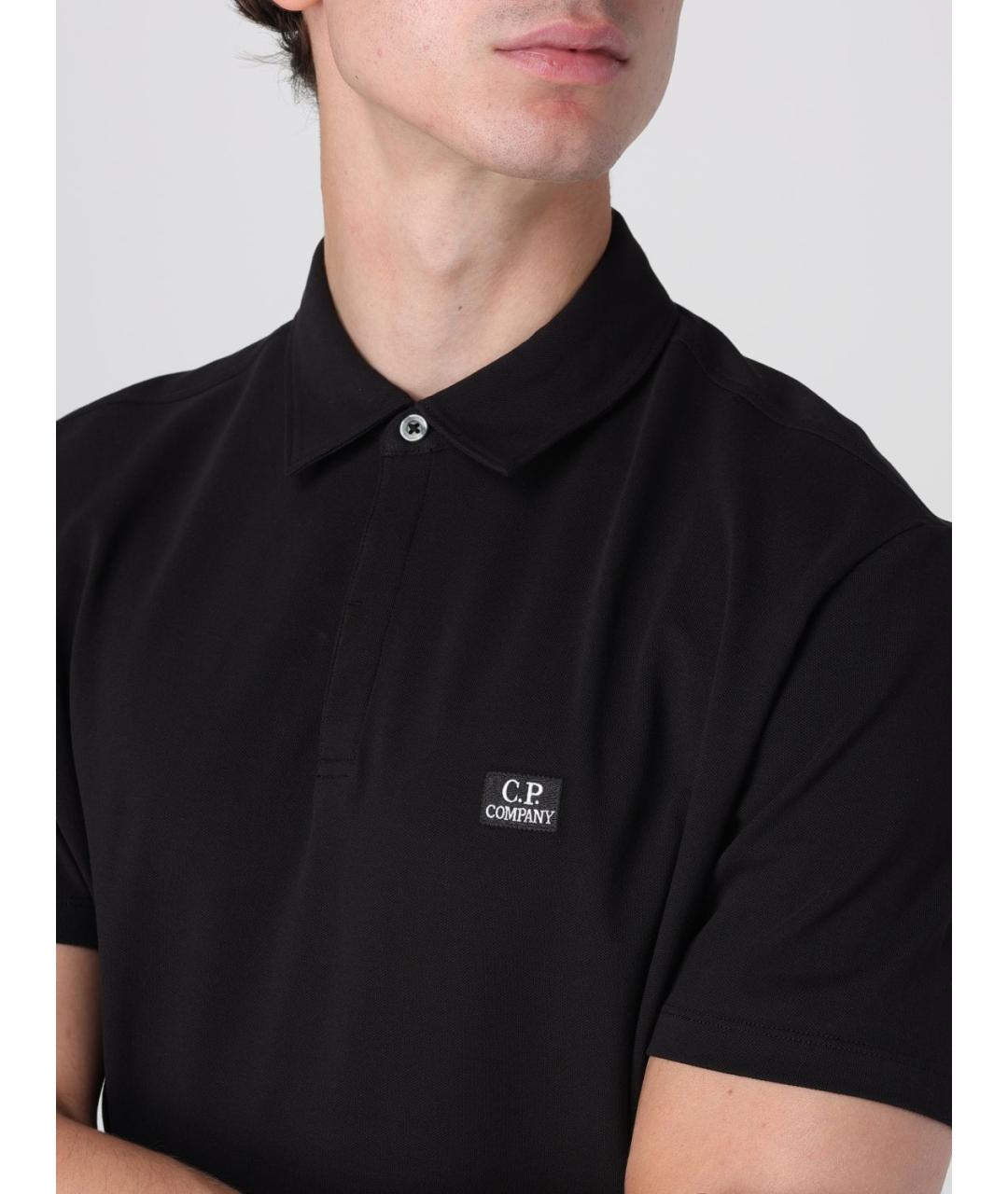 CP COMPANY Черное хлопко-эластановое поло с коротким рукавом, фото 4