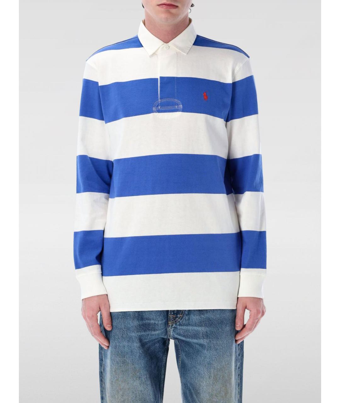 POLO RALPH LAUREN Синее хлопковое поло с длинным рукавом, фото 2