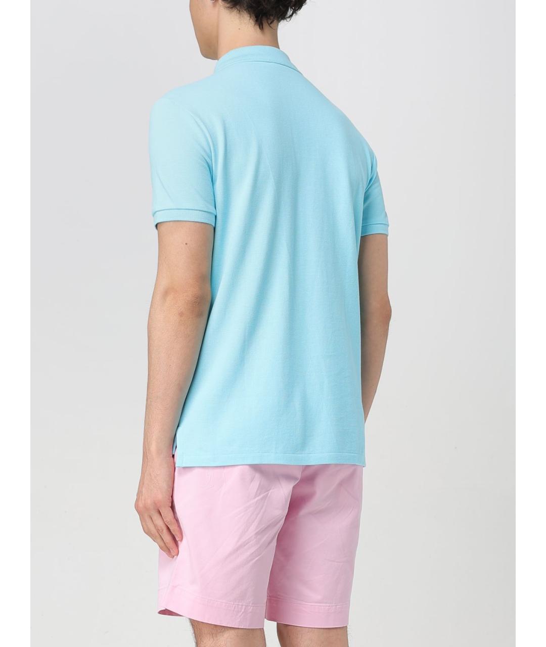 POLO RALPH LAUREN Голубое хлопковое поло с коротким рукавом, фото 3