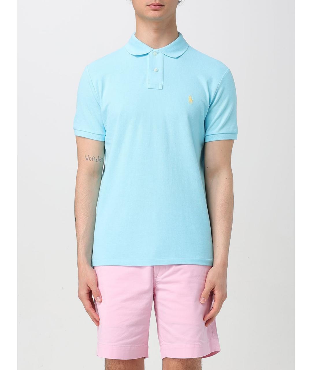 POLO RALPH LAUREN Голубое хлопковое поло с коротким рукавом, фото 2