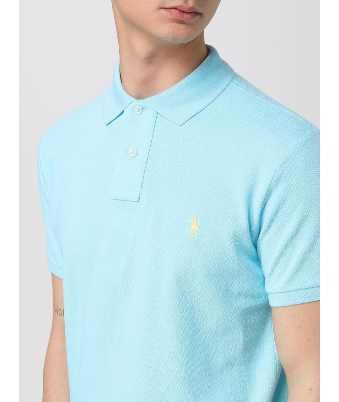 POLO RALPH LAUREN Голубое хлопковое поло с коротким рукавом, фото 4