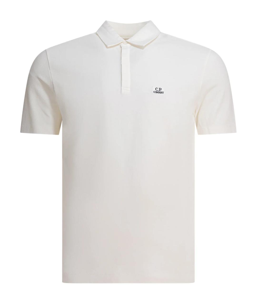 CP COMPANY Белое хлопко-эластановое поло с коротким рукавом, фото 1