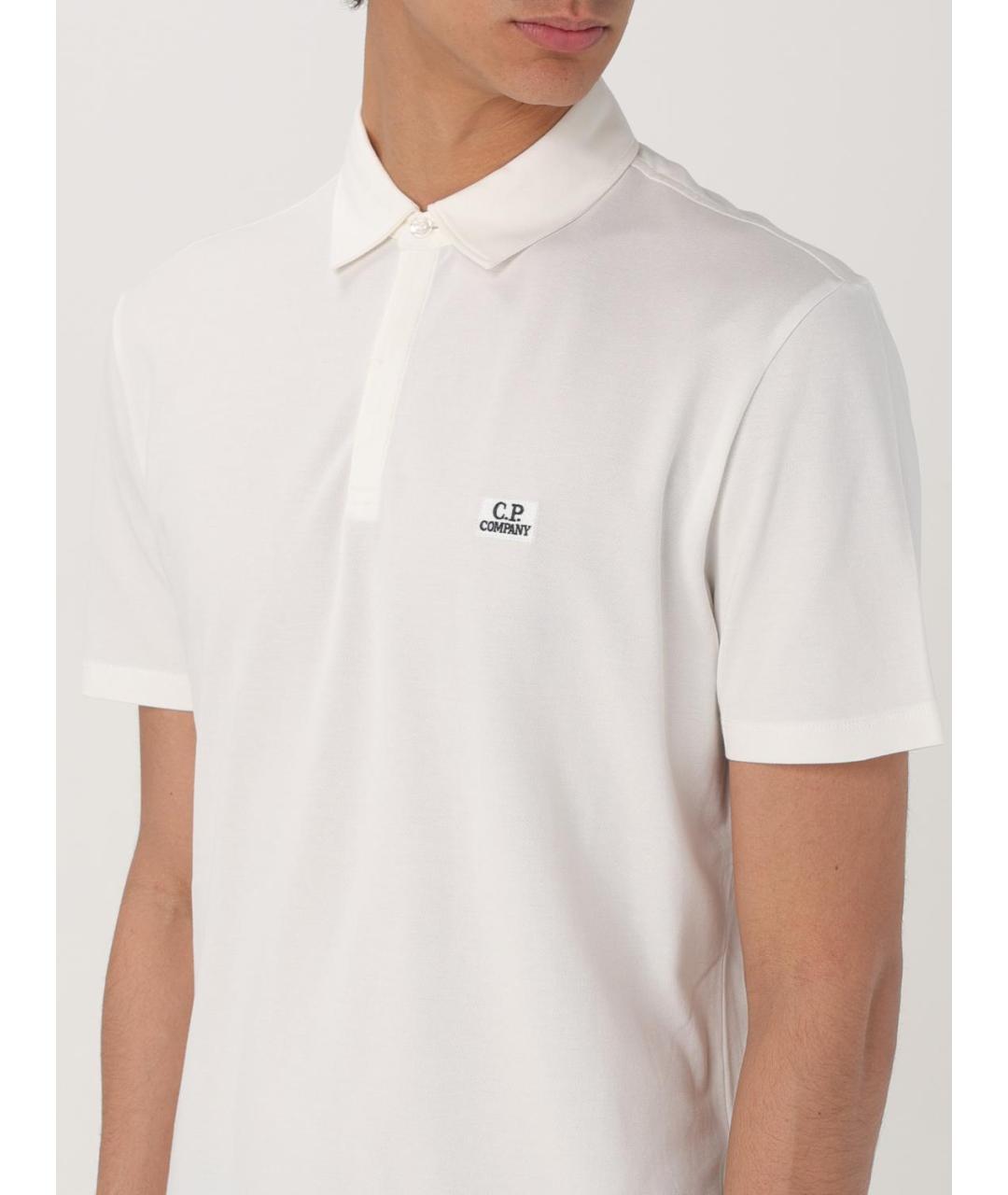 CP COMPANY Белое хлопко-эластановое поло с коротким рукавом, фото 5
