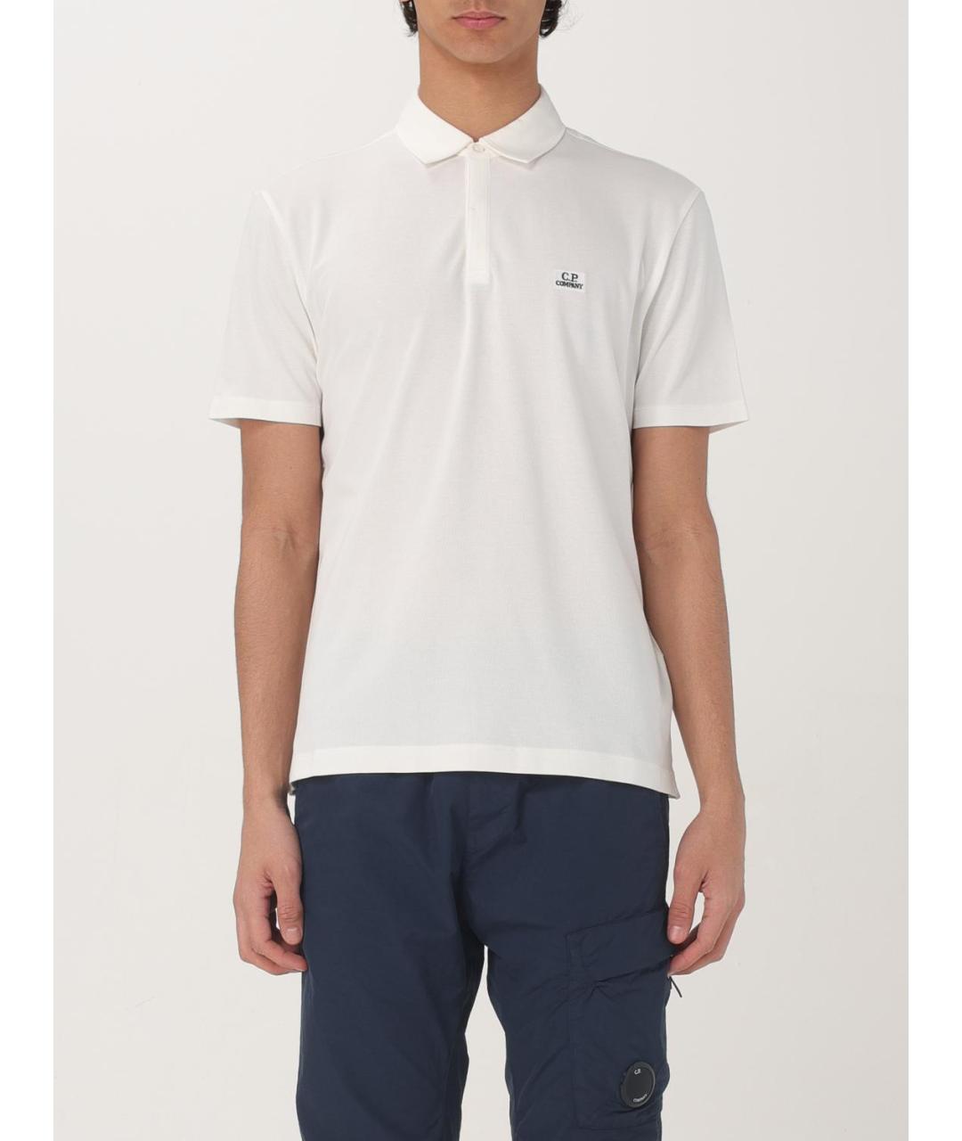 CP COMPANY Белое хлопко-эластановое поло с коротким рукавом, фото 2
