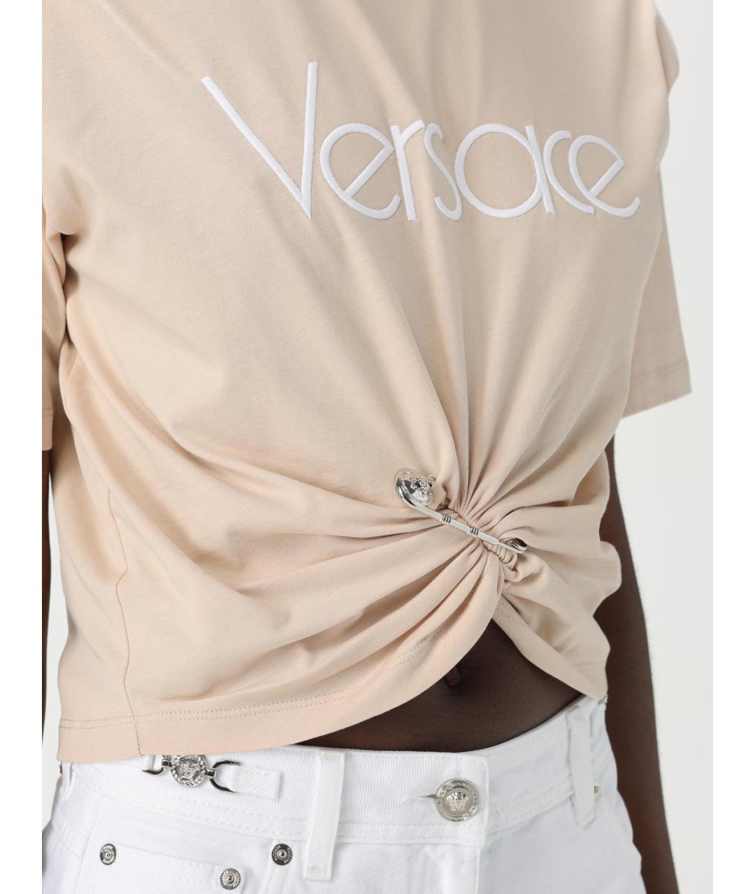 VERSACE Бежевая хлопковая футболка, фото 6