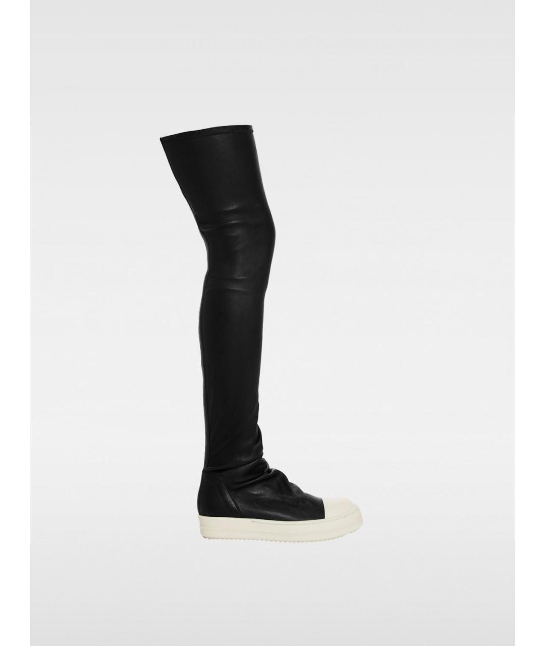 RICK OWENS Черные кожаные ботфорты, фото 4
