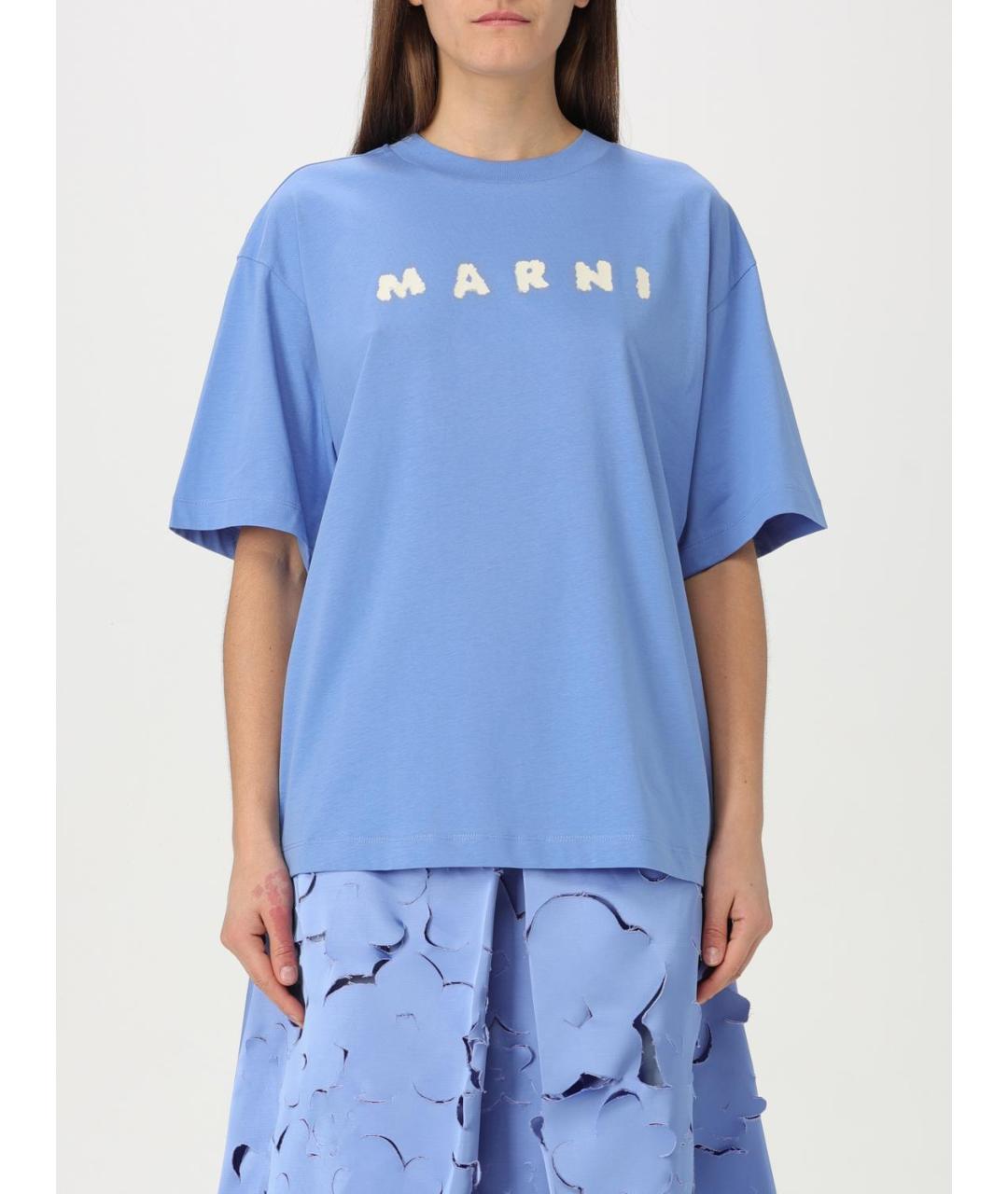 MARNI Синяя хлопковая футболка, фото 2
