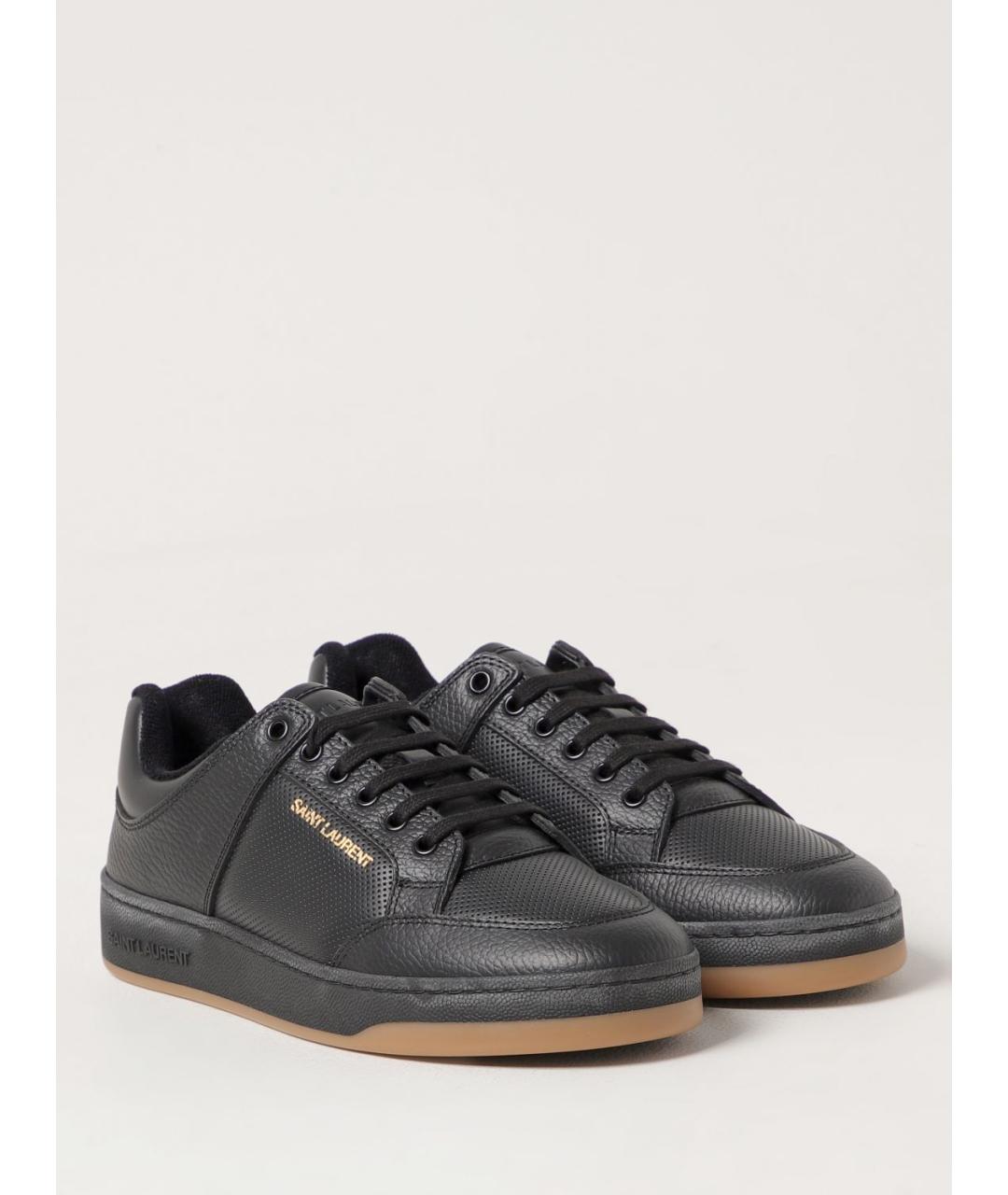 SAINT LAURENT Черные кожаные низкие кроссовки / кеды, фото 2
