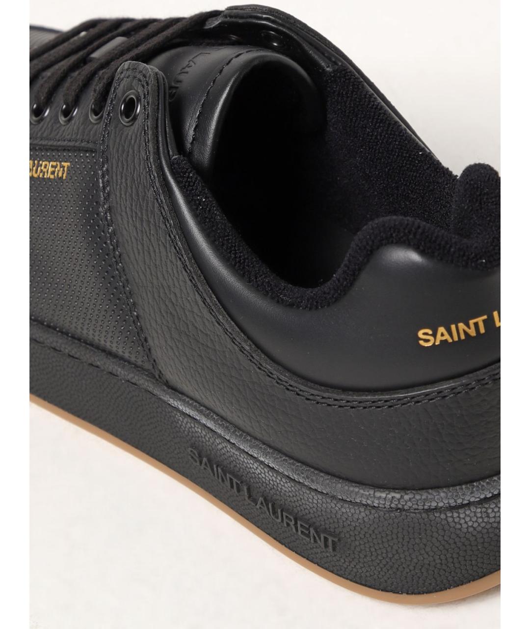 SAINT LAURENT Черные кожаные низкие кроссовки / кеды, фото 4