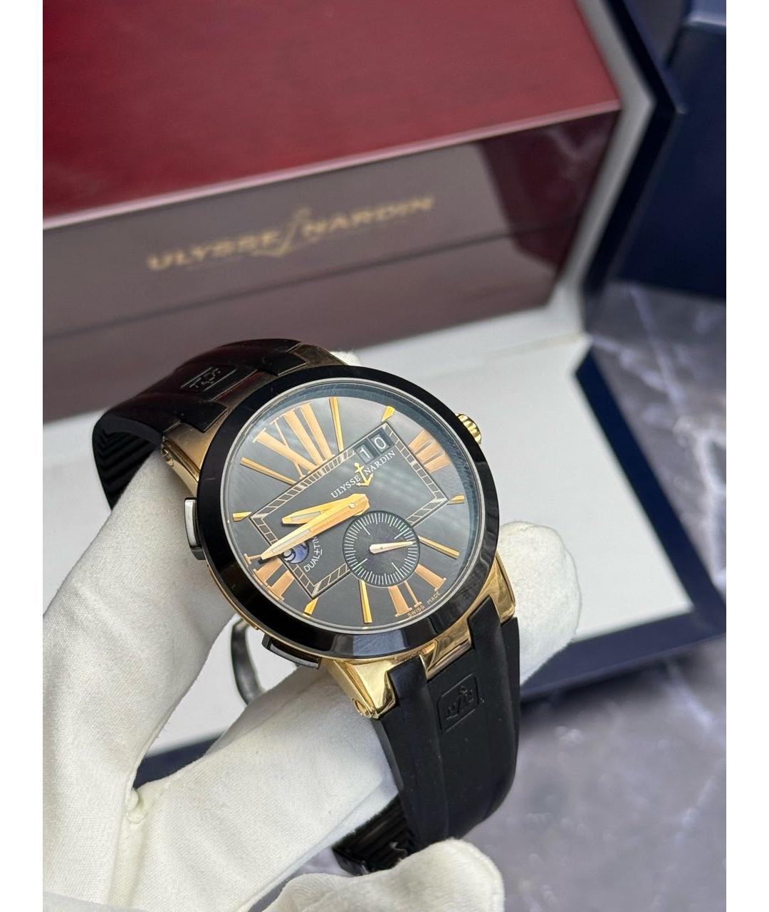 Ulysse Nardin Черные часы из розового золота, фото 3