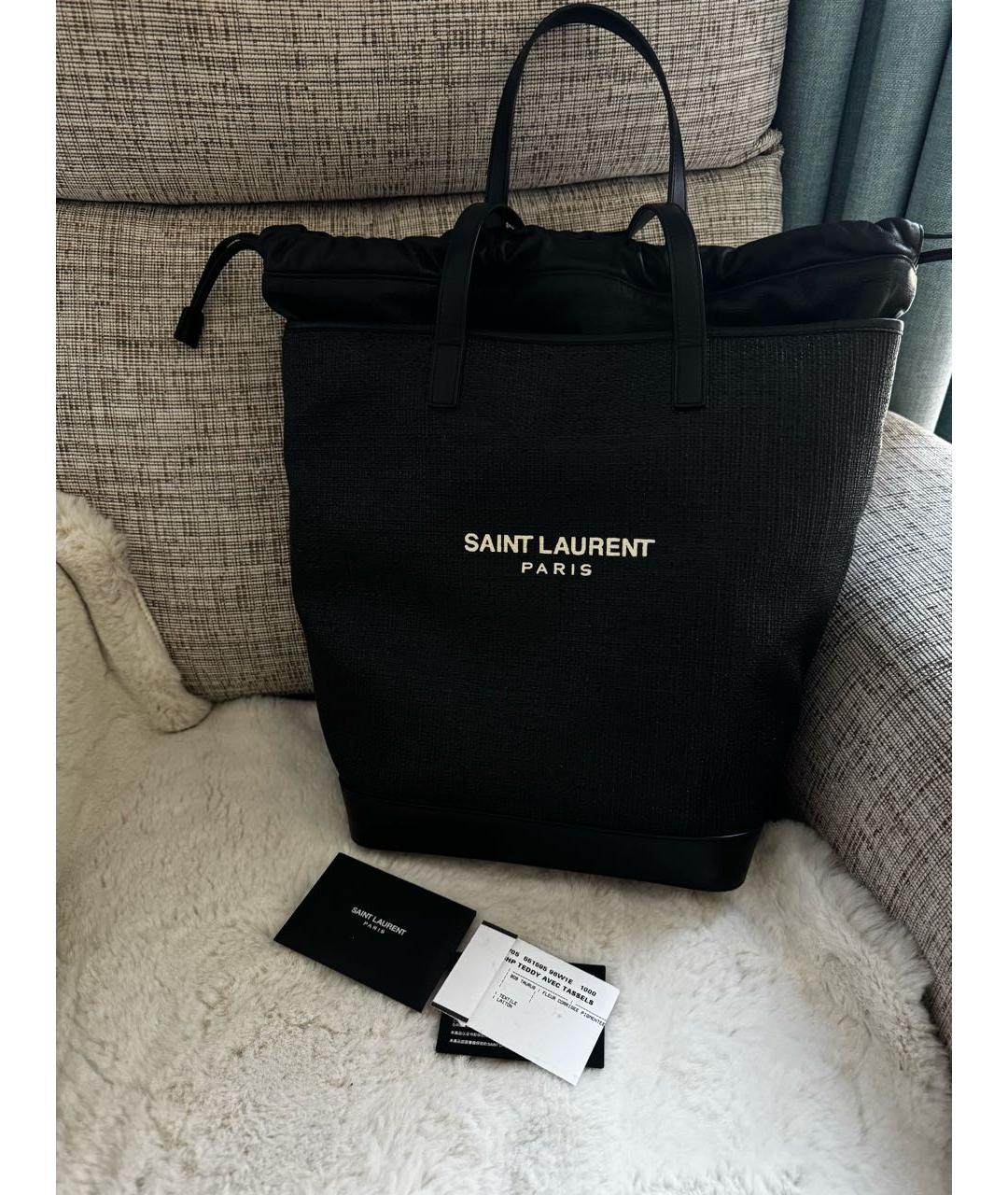 SAINT LAURENT Черная кожаная сумка тоут, фото 2