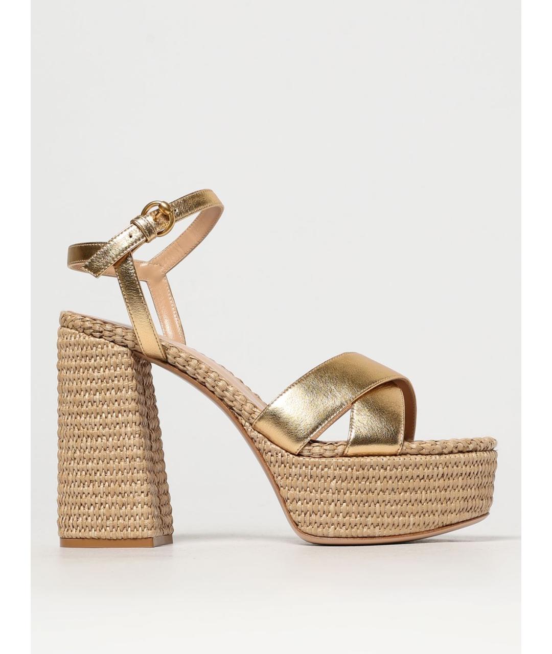 GIANVITO ROSSI Золотые кожаные босоножки, фото 5