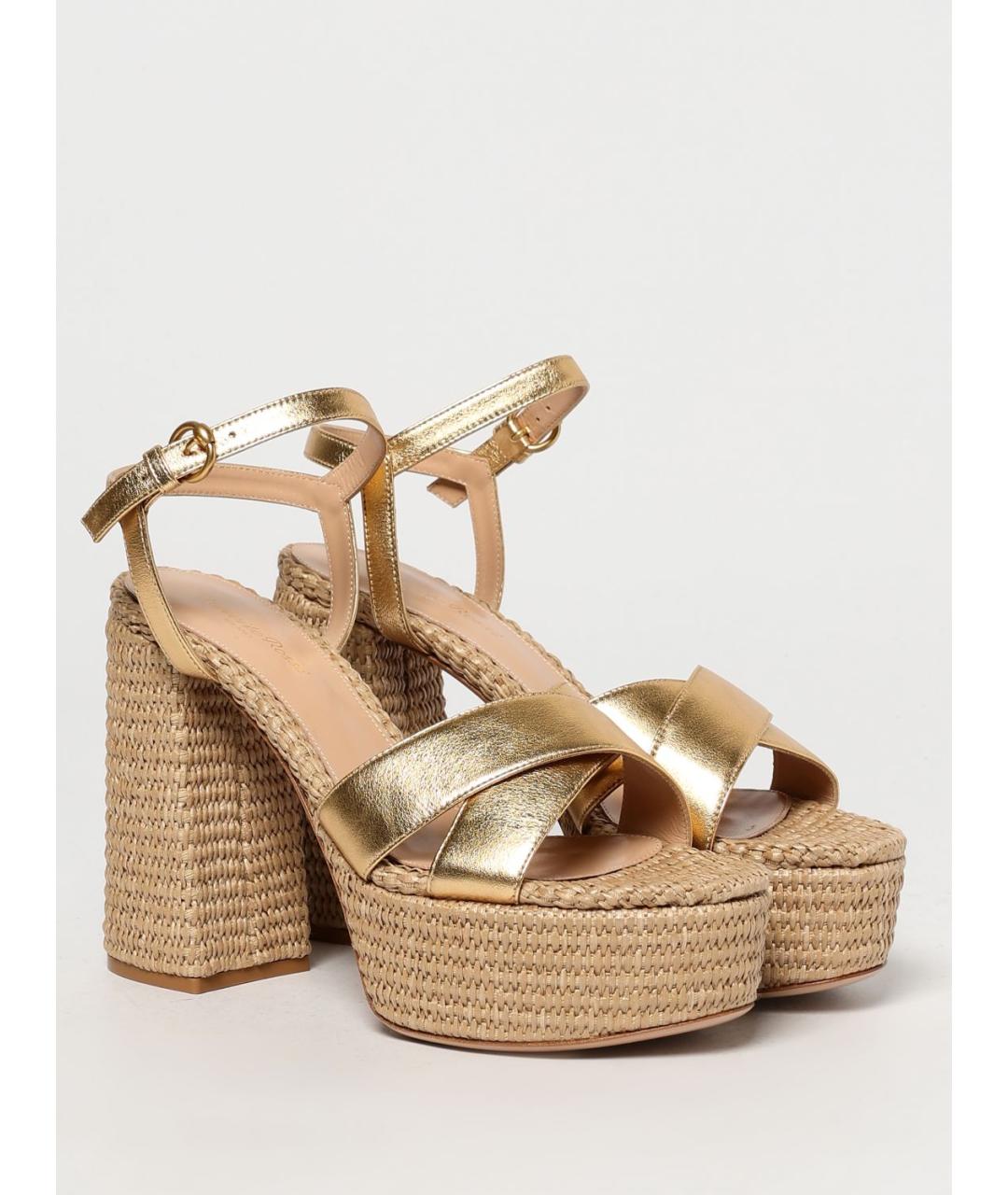 GIANVITO ROSSI Золотые кожаные босоножки, фото 2