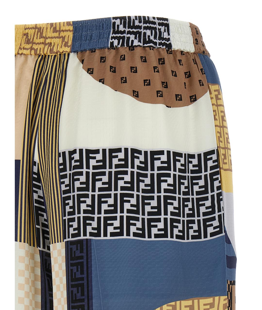 FENDI Мульти шелковые прямые брюки, фото 4
