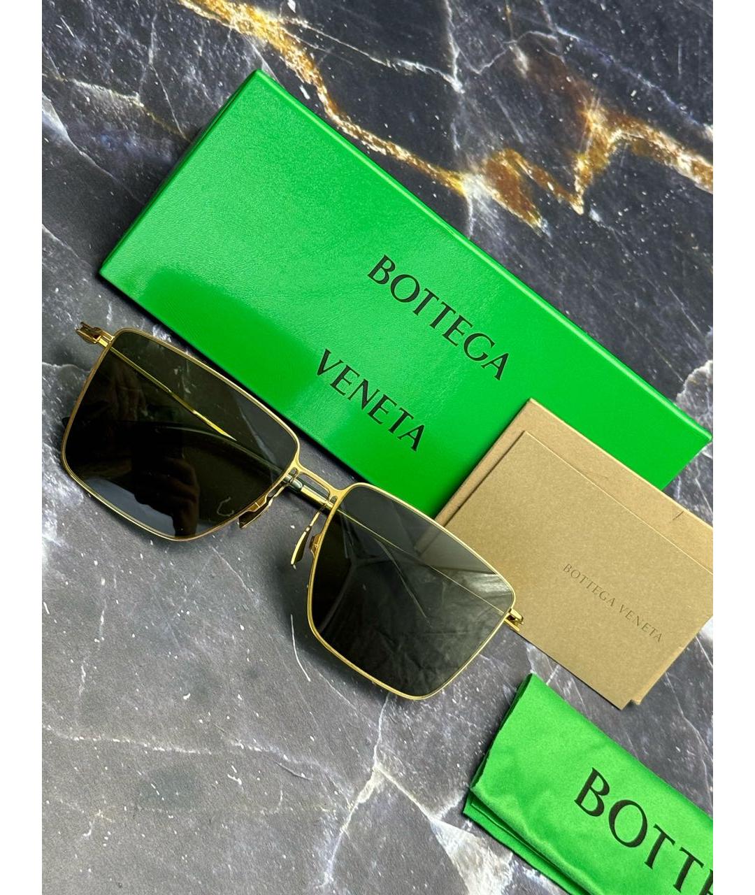 BOTTEGA VENETA Золотые металлические солнцезащитные очки, фото 7