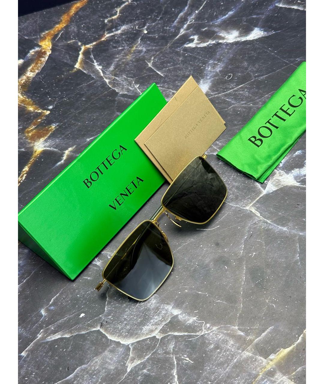 BOTTEGA VENETA Золотые металлические солнцезащитные очки, фото 8
