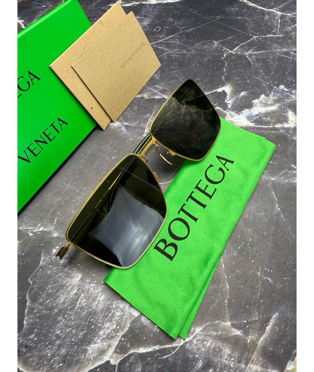 BOTTEGA VENETA Золотые металлические солнцезащитные очки, фото 9