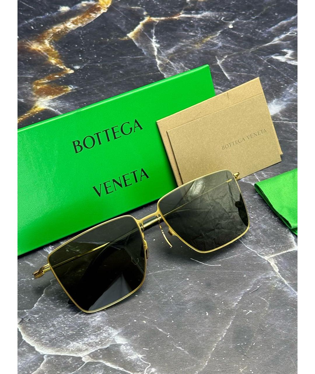 BOTTEGA VENETA Золотые металлические солнцезащитные очки, фото 6