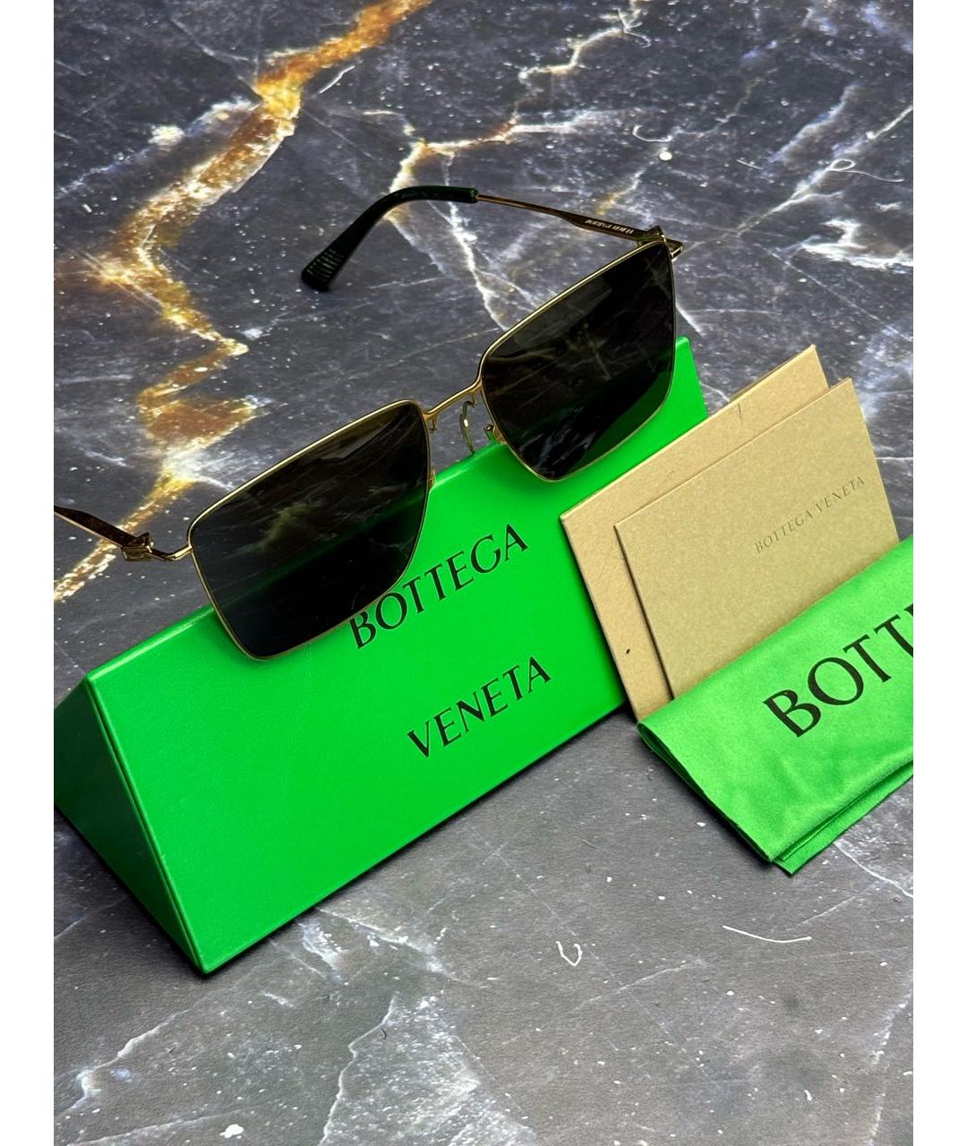 BOTTEGA VENETA Золотые металлические солнцезащитные очки, фото 4