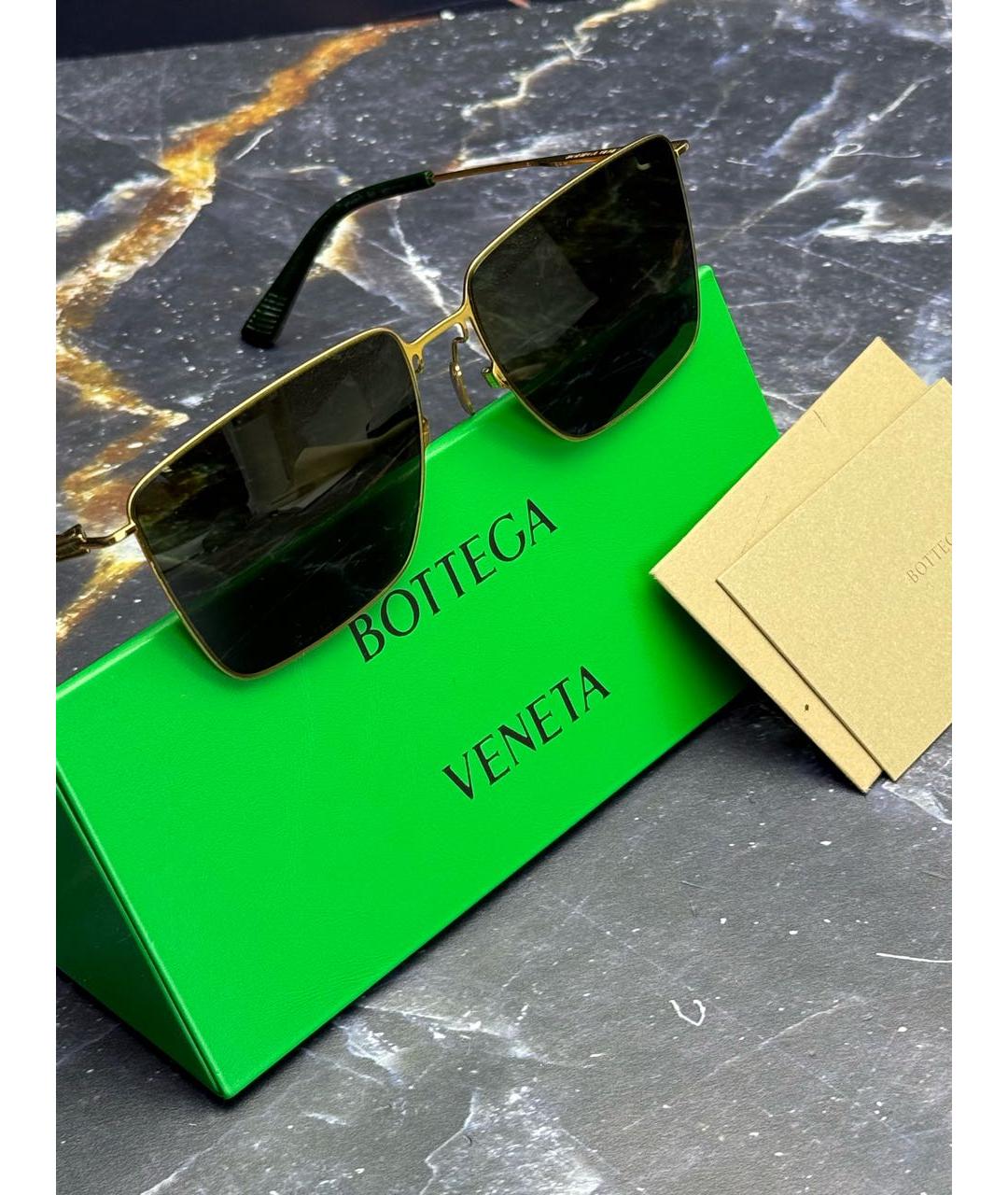 BOTTEGA VENETA Золотые металлические солнцезащитные очки, фото 5