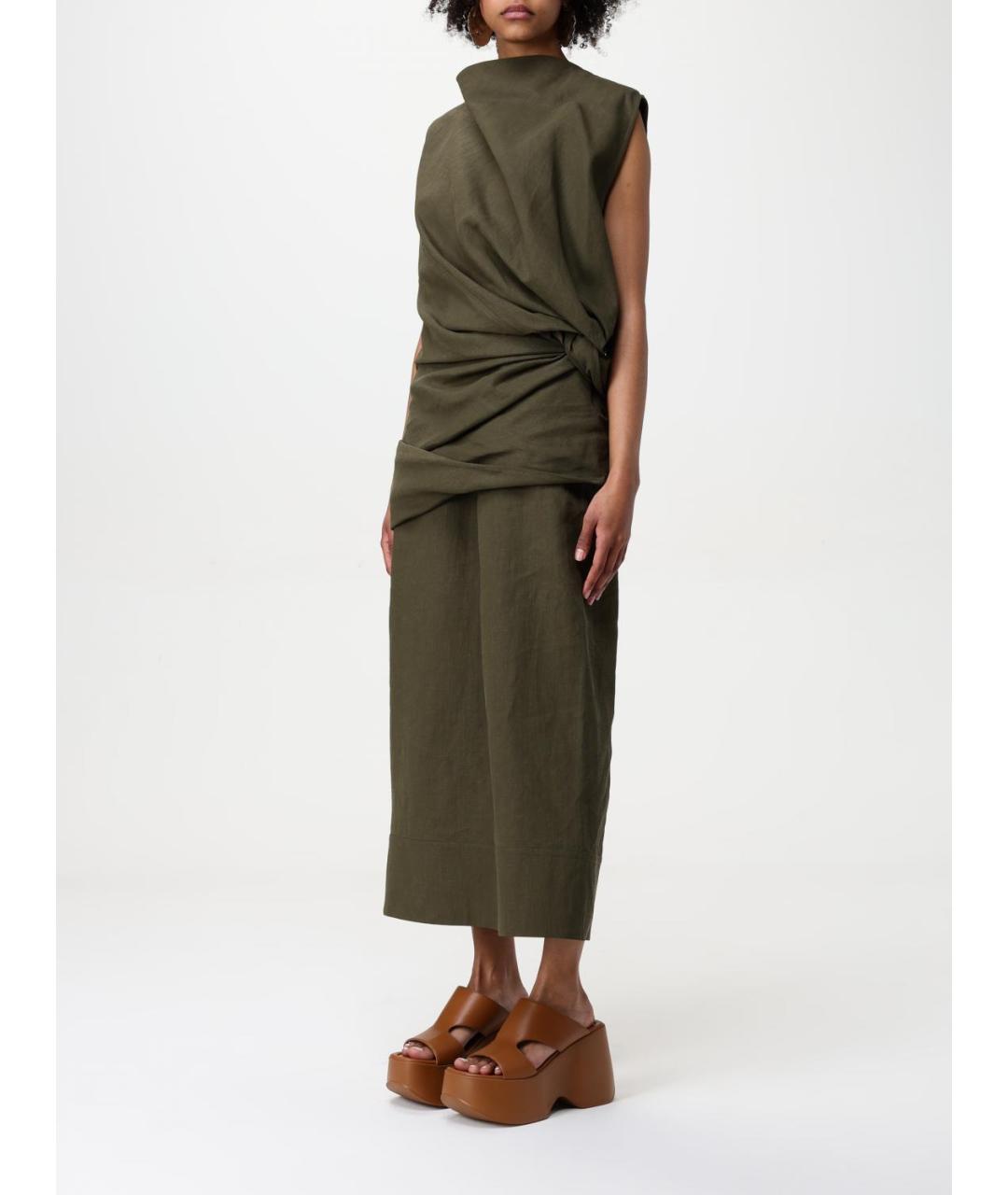 JIL SANDER Хаки льняное повседневное платье, фото 5