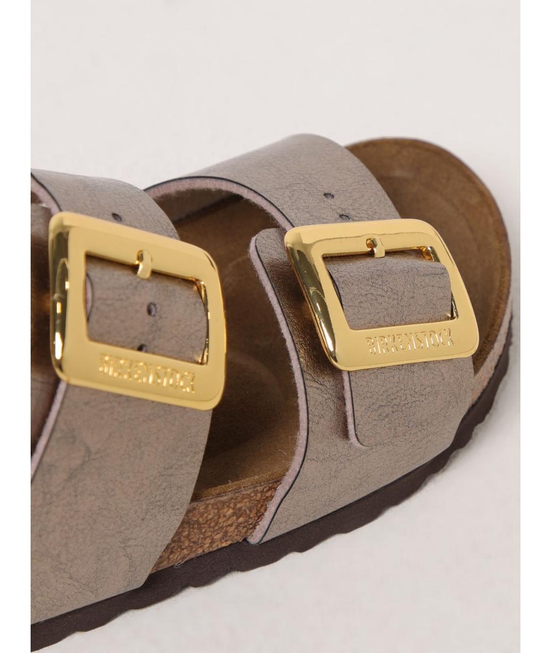 BIRKENSTOCK Серебряные кожаные шлепанцы, фото 4