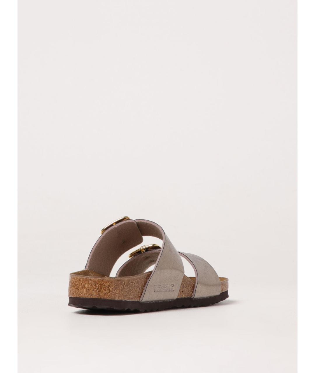 BIRKENSTOCK Серебряные кожаные шлепанцы, фото 3
