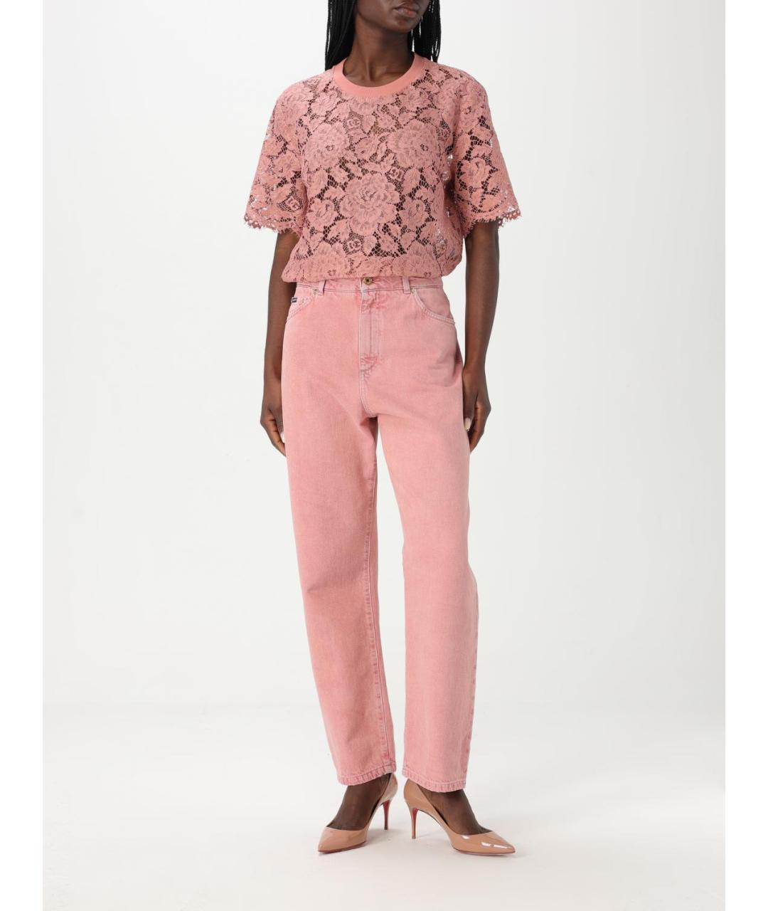 DOLCE&GABBANA Розовые хлопковые прямые джинсы, фото 3