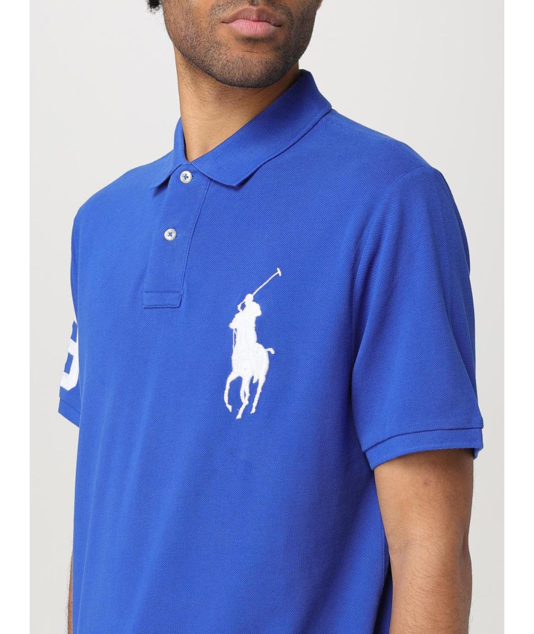 POLO RALPH LAUREN Синее хлопковое поло с коротким рукавом, фото 4