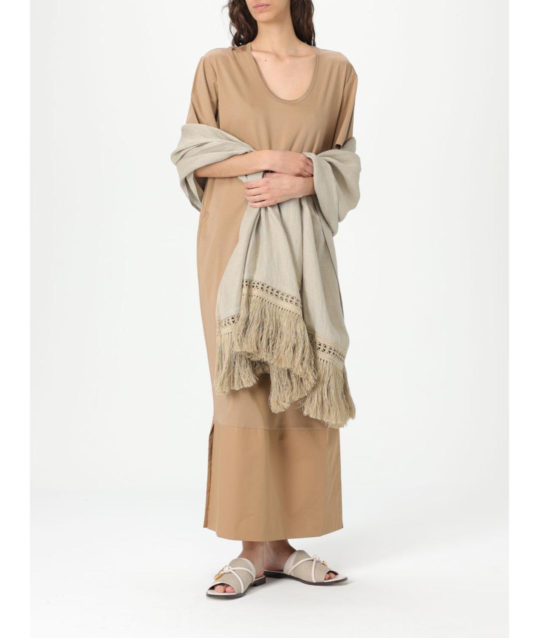 MAX MARA Бежевый льняной шарф, фото 4