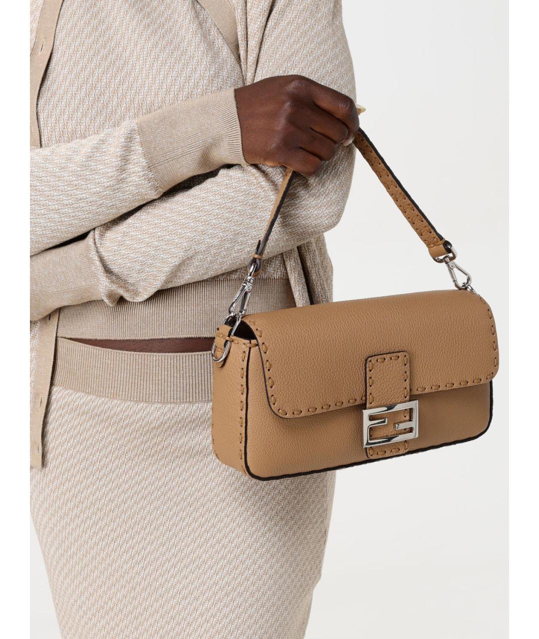 FENDI Коричневая кожаная сумка через плечо, фото 2