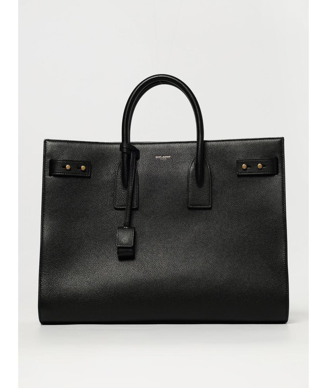 SAINT LAURENT Черная кожаная сумка тоут, фото 6