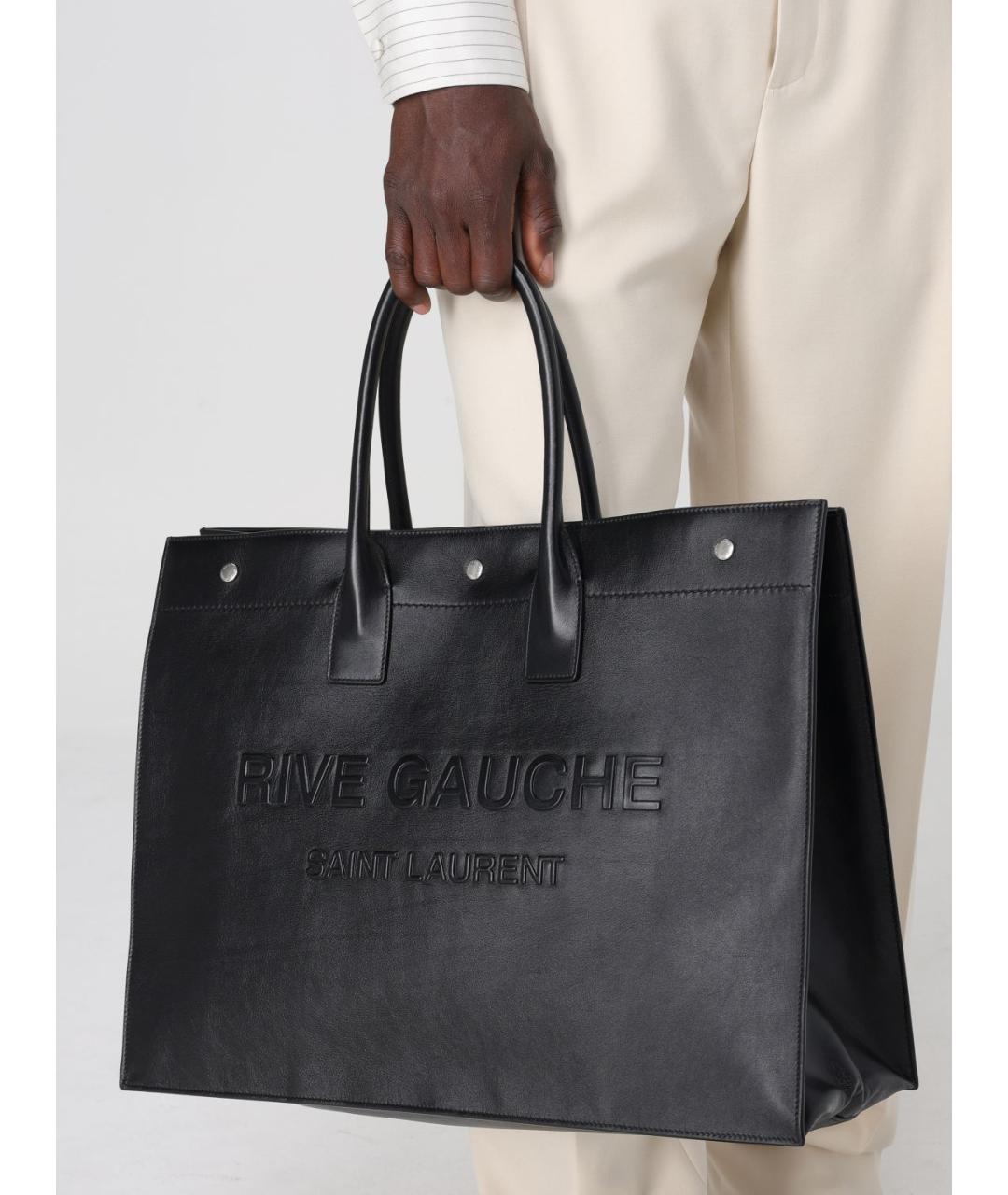 SAINT LAURENT Черная кожаная сумка тоут, фото 2