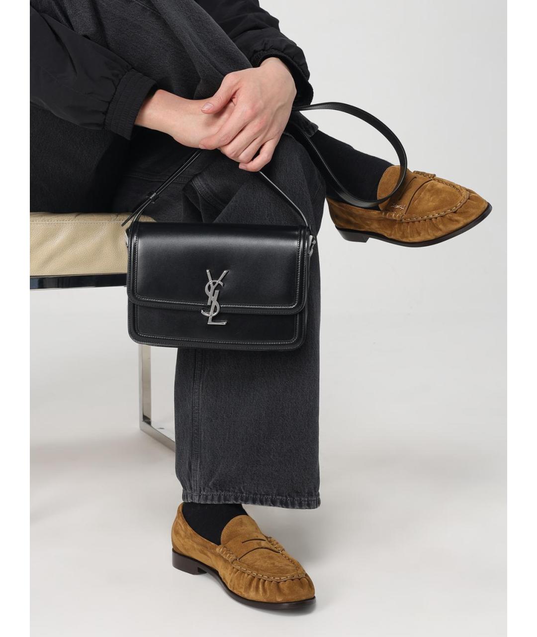 SAINT LAURENT Черная кожаная сумка на плечо, фото 2