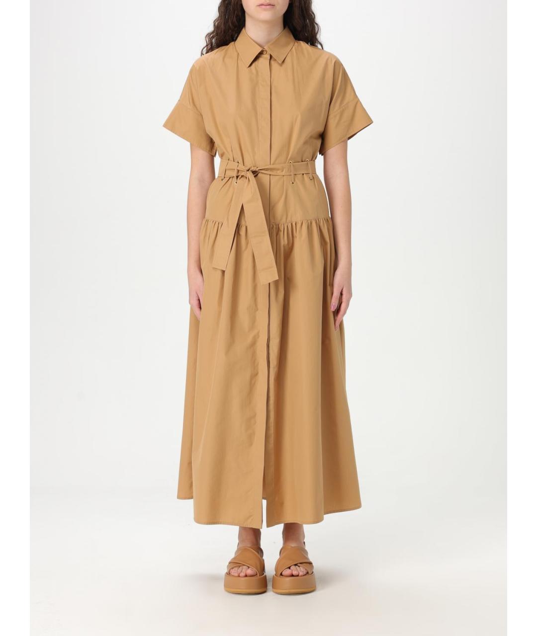 MAX MARA Бежевое хлопковое повседневное платье, фото 2